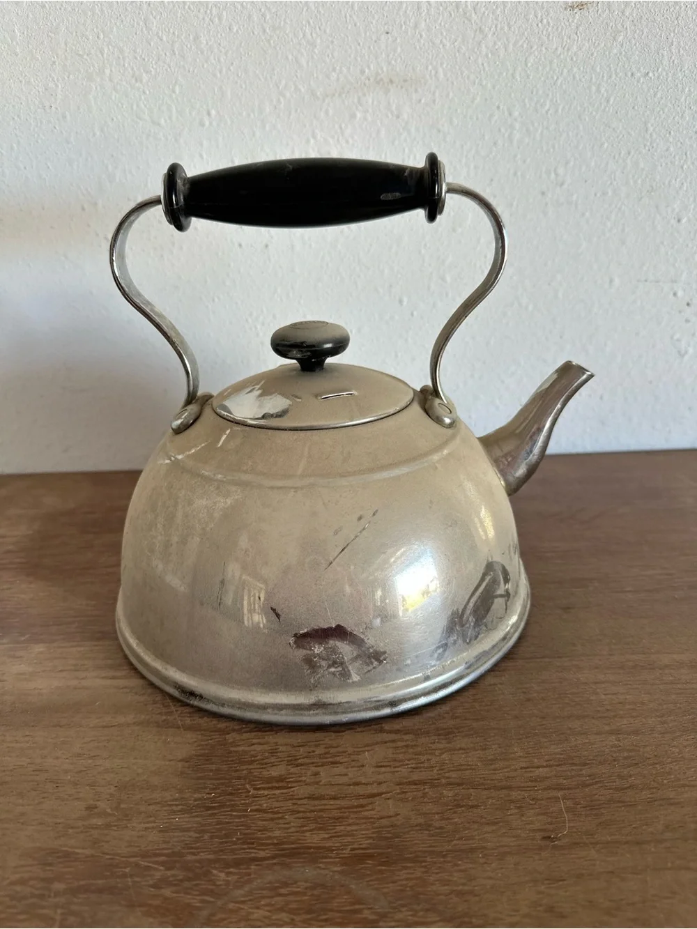 Classic Silver Steel/Metal Tea Kettle with Black Handle